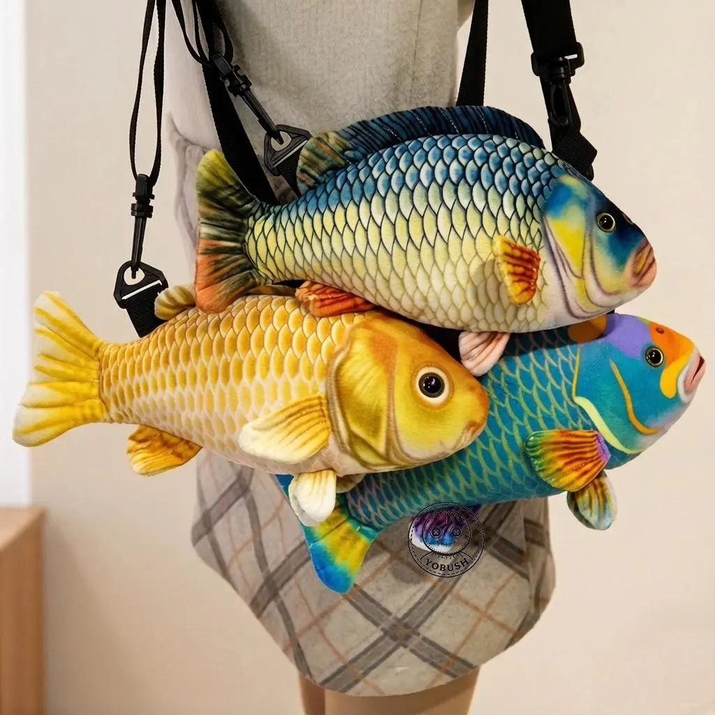 30cm Simulation Fish Plush Cross Body Bag Stuffed Ocean Animal Single Shoulder Bag Wallet Fashion Gift