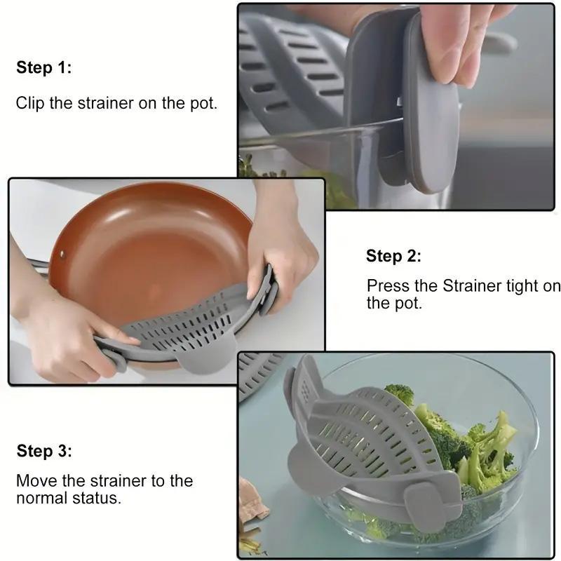 Silicone Pot and Pasta Strainer, Cookware, 1 Count Adjustable Silicone Clip on Food Strainer Clamp for Kitchen Cooking Pot