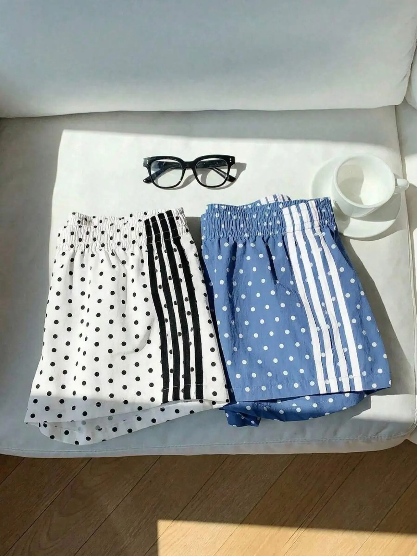 2-Pack Y2K Women Polka Dot Striped Sport Shorts Elastic Waist Loose Running Gym Short Pants Trendy Summer Street Casual Bottoms