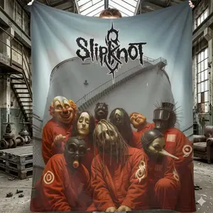 Slipknot Band Flannel Blanket,Masked Group Portrait Pattern,UltraSoft, Lightweight, Warm,Fuzzy,AntiPilling,Perfect for Concerts, Music Festivals,Halloween Parties,Home Decor,or a Unique Band Fan Gift. summerwins