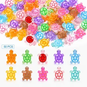 50pcs Glow-In-The-Dark Turtle Beads, Beads For Crafts, DIY Craft Supplies, DIY Craft Embellishments, Perfect for Slime Making, Micro Scene Decorations, 5 Pieces Per Color