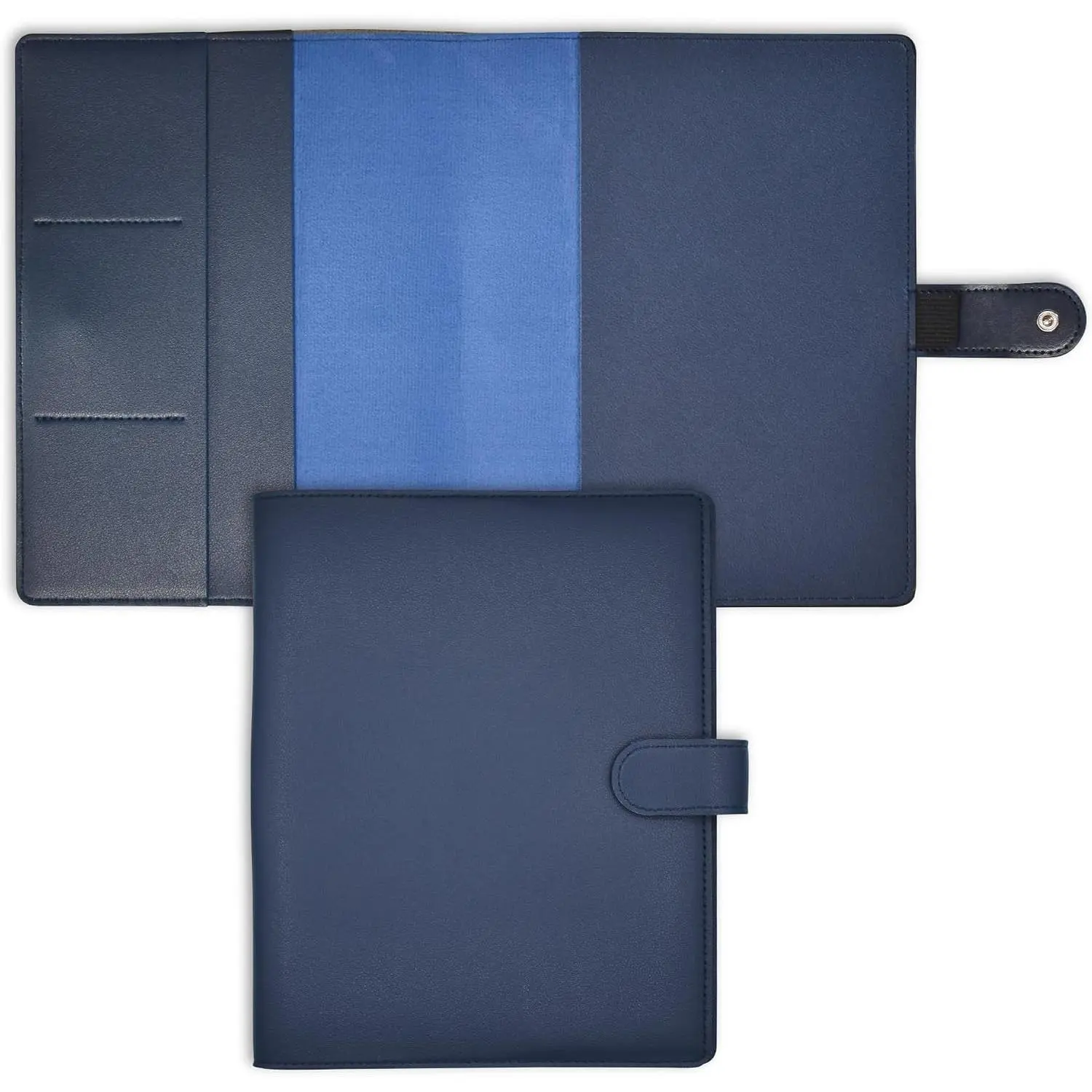 ™ Discbound Notebook Folio – Faux Leather Folio Cover for Disc-Bound Planners & Journals – Snap Closure, Pen Loop, Document Pockets – Junior/Half-Letter, Notebook Not Included – Navy Blue