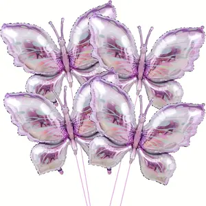 4pcs Elegant Purple Butterfly Foil Balloons - Ideal for Themed Birthday Parties, Weddings & Youngsters Showers, Decorative Butterfly-Shaped Mylar Balloons with Translucent Design for Festive Occasion