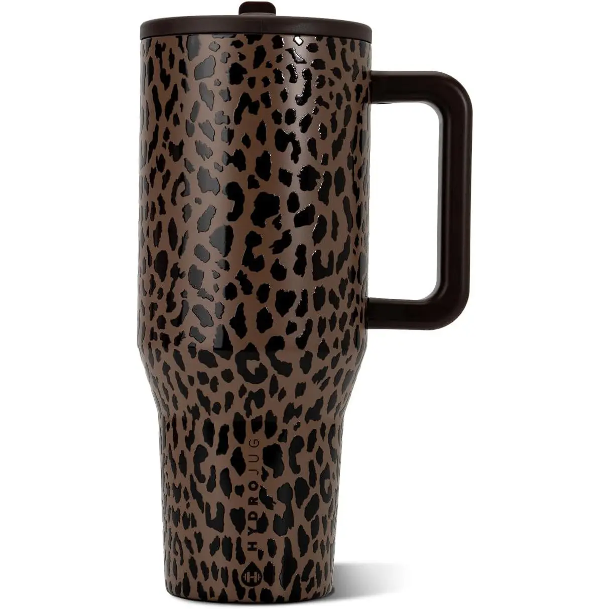 Traveler 32oz, Insulated Tumbler with Handle & Straw, Brown Leopard