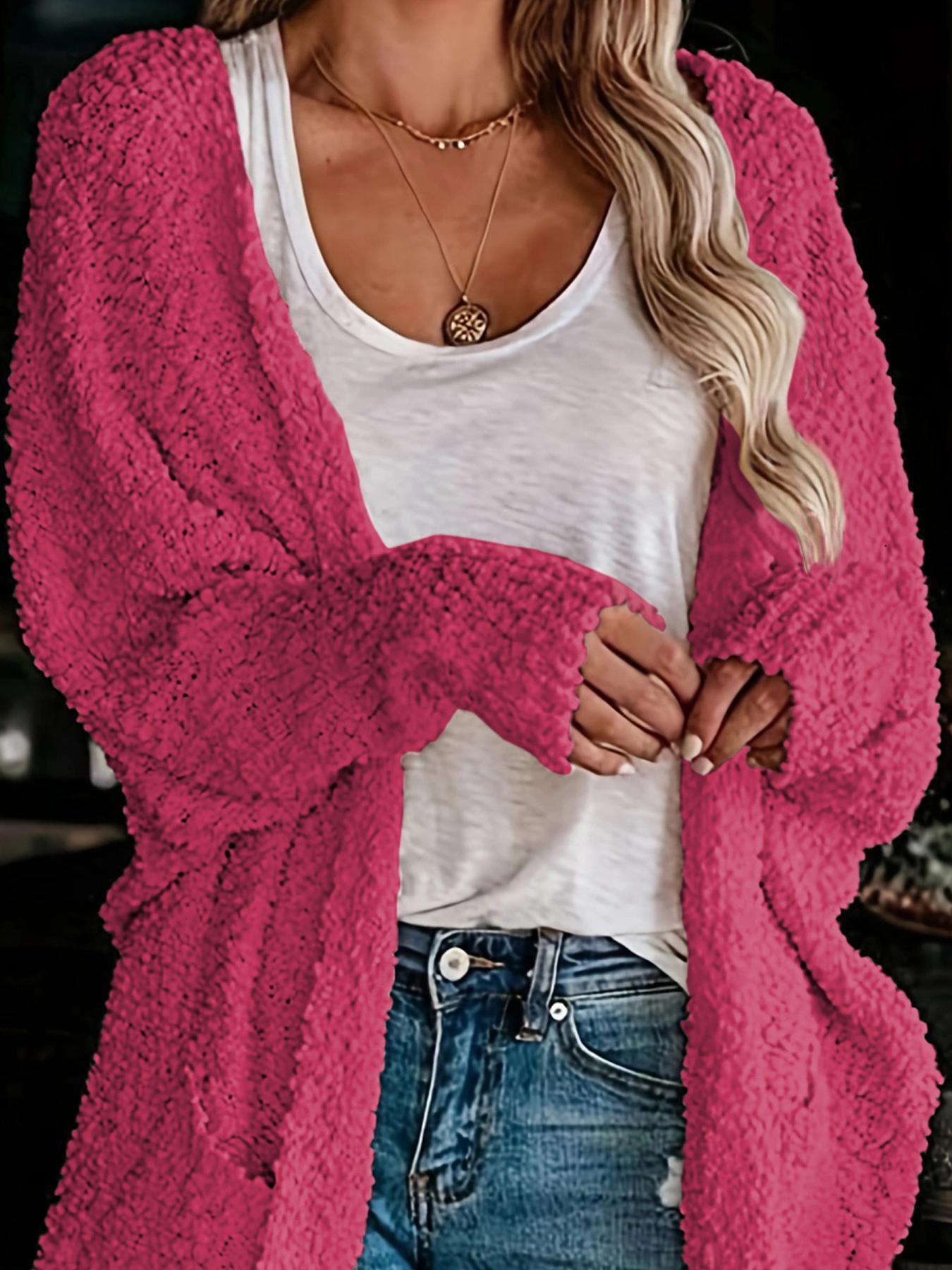 Women's Plain Pocket Batwing Sleeve Cardigan, Casual Basic Long Sleeve Open Front Knitwear for Fall & Winter, Women's Knit Clothing for Daily Wear, Womenswear