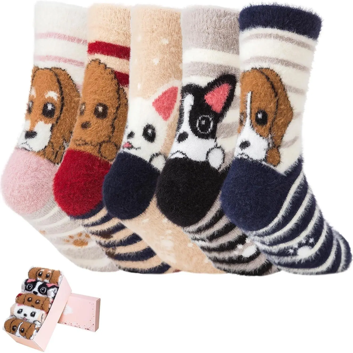 5 Pairs Fuzzy Soft Cozy Socks, Warm Birthday Gifts for Women - Comfortable Casual Sleep Home Bed Cloud Booties Socks, Perfect Winter Gifts for Wife Girlfriend or Mom Grandma(Gift)