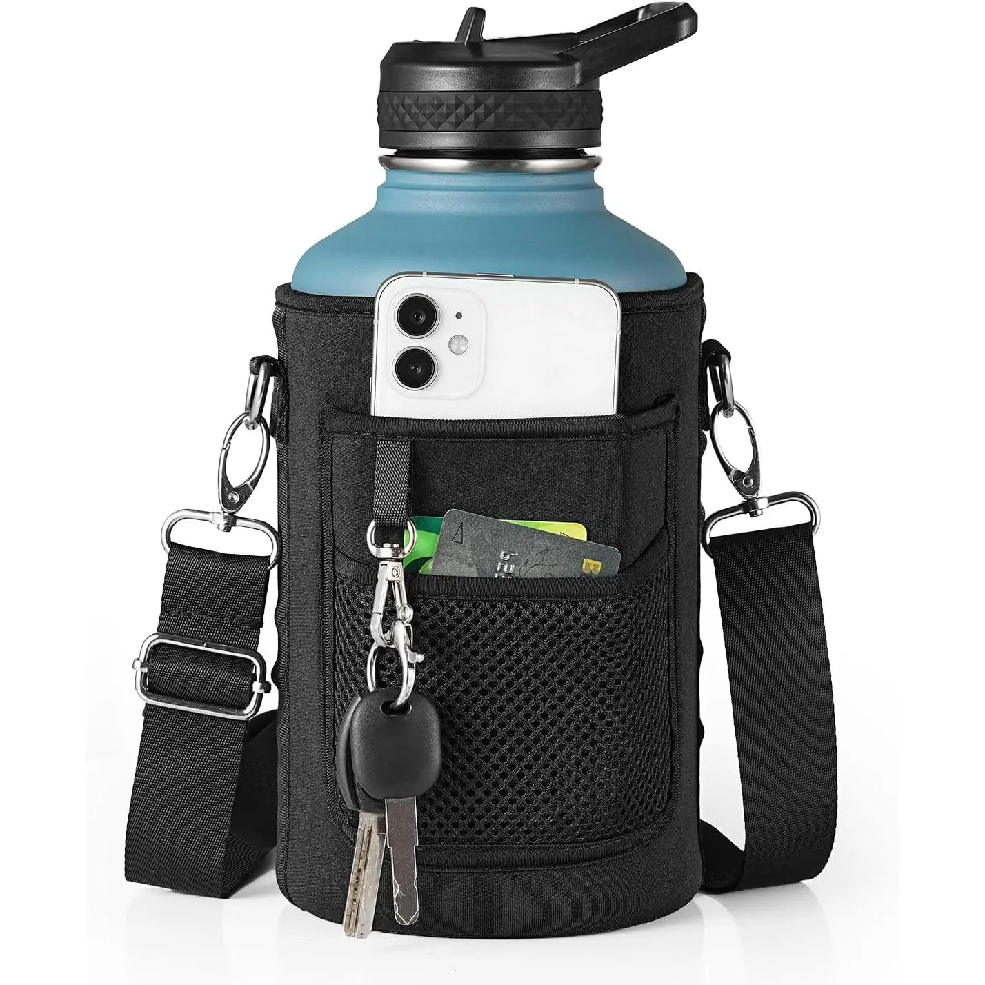 Trebo Washable Military Grade Water Bottle Holder Pouch - Fits 32-128oz Flasks, Adjustable Padded Shoulder Strap for Carrying, Protecting and Insulating