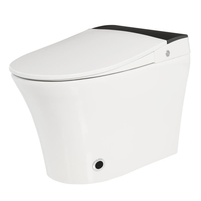 Heated Seat Smart Toilet with Foot Sensor Flush, Blue Night Light, Soft Close Cover, White Modern Bathroom Essential