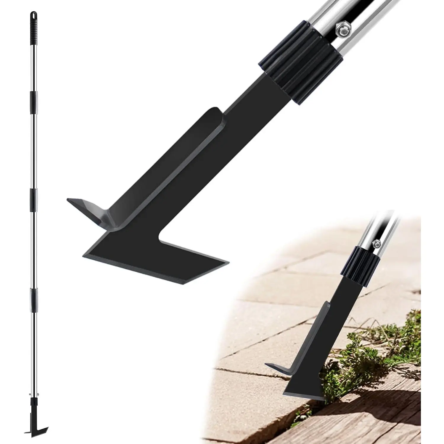Crack Weeder with Long Handle, 60" Manual Crevice Weeding Tool | Heavy Duty Steel Weed Crack Remover Tool, L-Shaped Weeder Puller for Sidewalk, Driveway, Paver, Patio, Yard, Garden