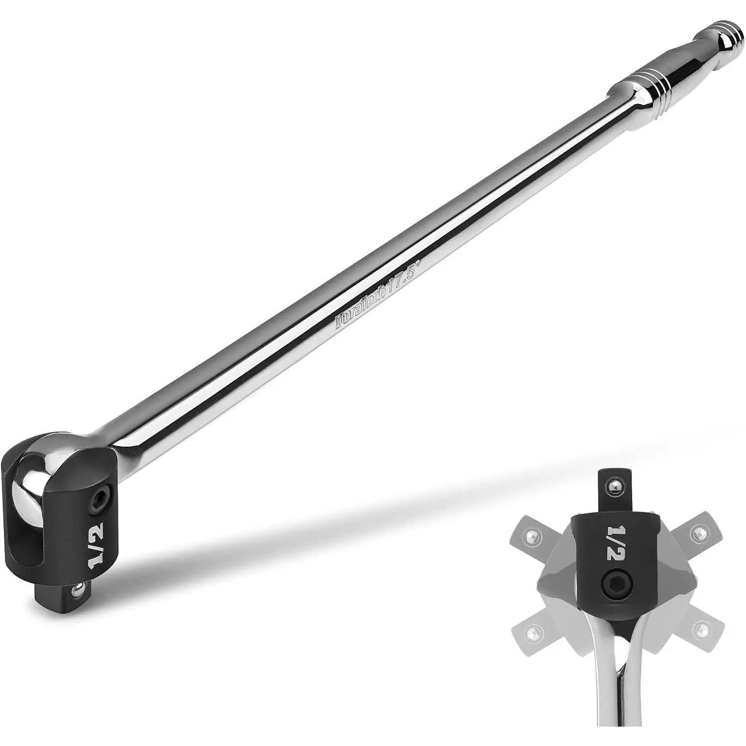 Breaker Bar, 1/2'' Drive 17.5-Inch Breaker Bars Heavy Duty, with 240° Flex , Spring- Detent Ball,  Chrome Alloy Made