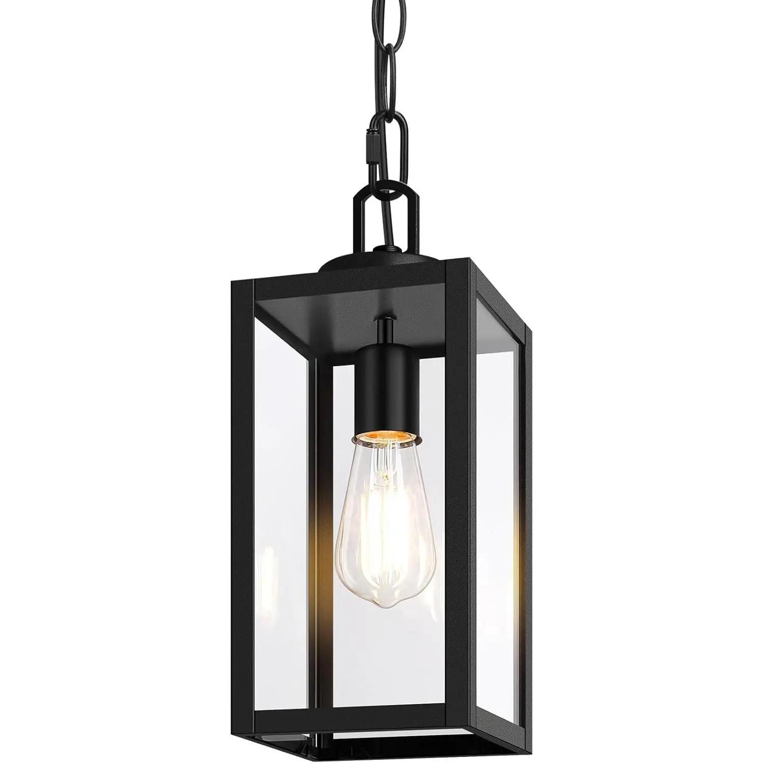 1-Pack Outdoor Pendant Light, 13” Modern Hanging Lantern Light for Outside, Black Exterior Pendant Lighting Fixture with Adjustable Chain, Outdoor Chandelier for Porch, Gazebo, Front Door