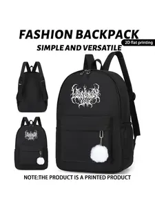 Ink Print Punk Backpack, Heavy Metal Style, Adjustable Straps, Zip Closure, Lightweight Nylon, Ideal for School, Travel, Commute
