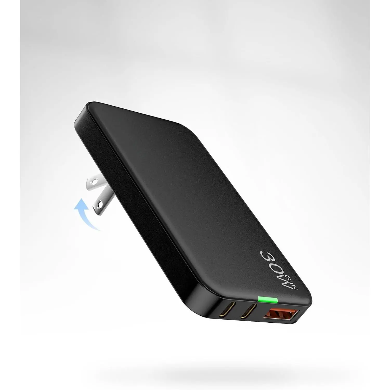 USB Wall Charger Block 30W,3 Port Ultra Thin Flat USB C  Plug,Foldable Power Adapter for iPad, 15/16, (Black)