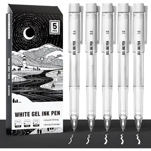 White Gel Pens with 0.4mm, 0.5mm & 1.0mm  Tips, Opaque White Ink Pens for Black Paper, Drawing, Journaling & DIY Crafts, Ideal Drawing Pens for Artists & Art Supplies, 5 Pack