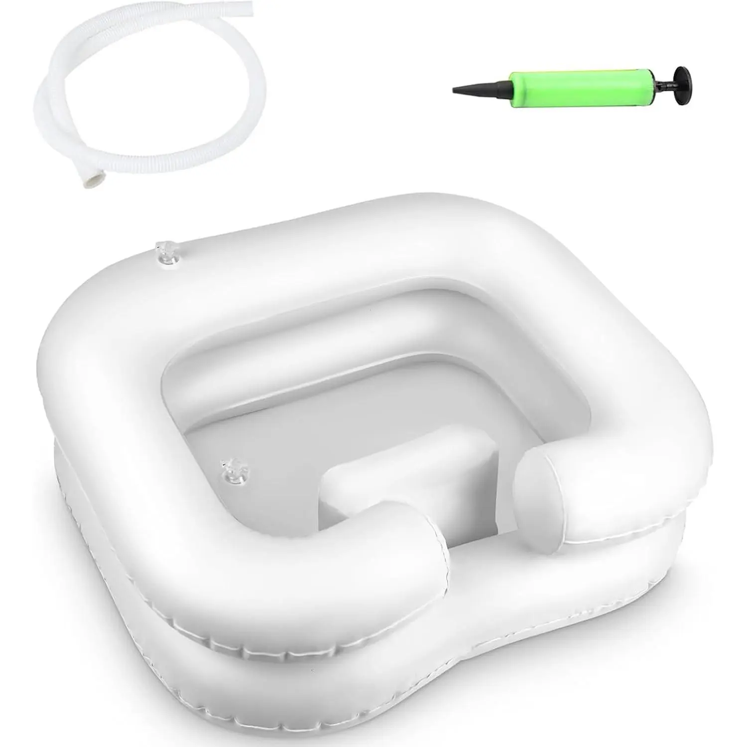 Inflatable Shampoo - Hair Tray for Disabled, Elderly, Bedridden - Leak-, with Neck & Drain Hose - Perfect for Dreadlocks, Curly & Thick Hair(White)
