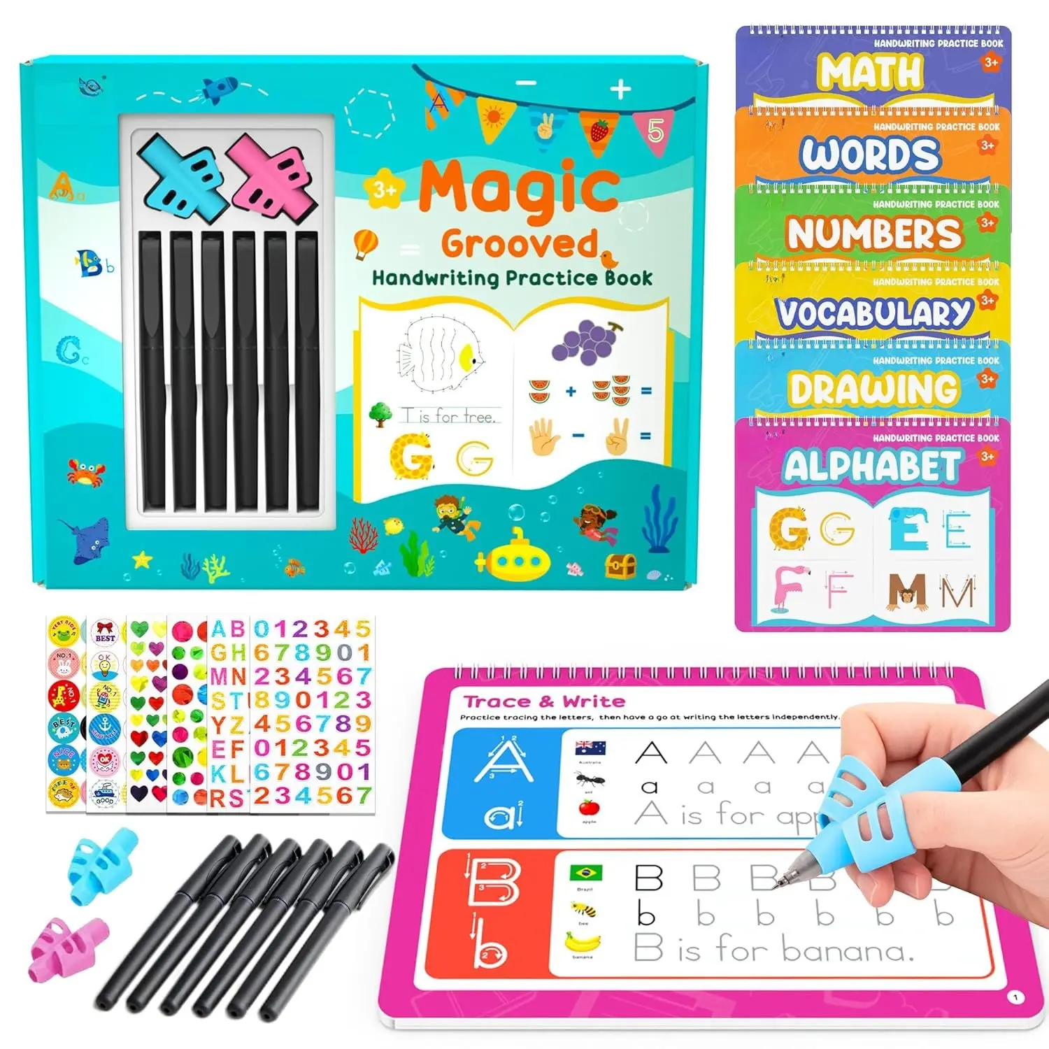 Magic Grooved Writing Practice Books for  Ages 3-5, 6-Book Set |  Letter Tracing, Handwriting Practice, Disappearing Ink,  Learning Activities