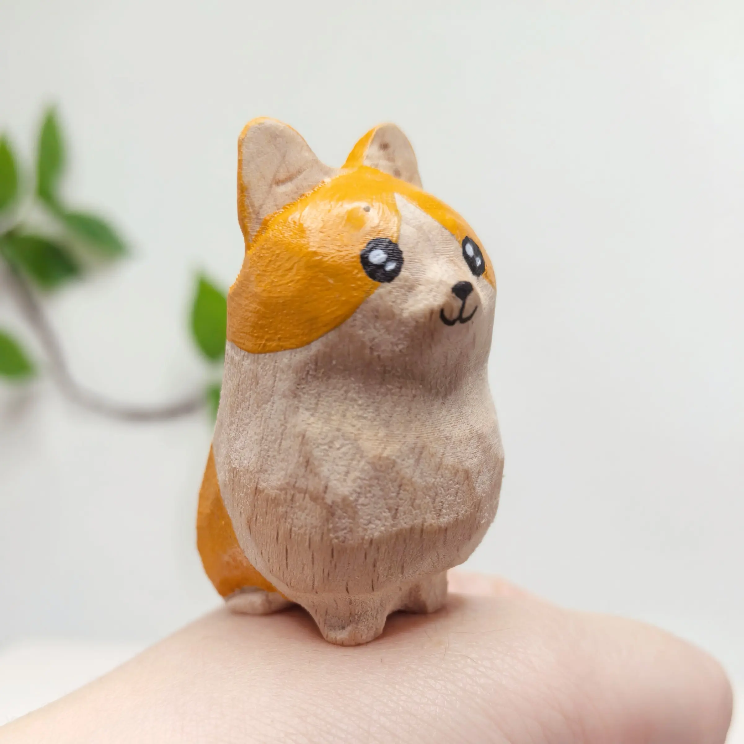 1pc Handcrafted wooden carved and painted Corgi dog zodiac dog figurine as a decorative item for home or tabletop, creative wooden art piece, Kawaii Display Decor