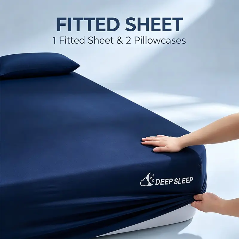 Premium Smooth Skin-Friendly Fitted Sheet Set, Bed Sheet Sets, Two Pillowcases, Elastic Mattress Cover, Neutral Colors, Durable Washable Bed Linen, Bedding Essentials