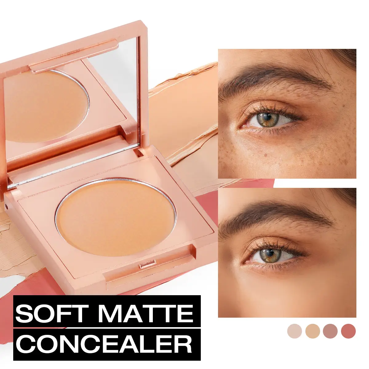 Under Eye Brightener with Brush, Colored Clay CC Undereye Corrector for Dark Circles, Conceal Brighten Hydrating Under Eye Skin, Skin Concealer Color Correcting for Women(Natural)