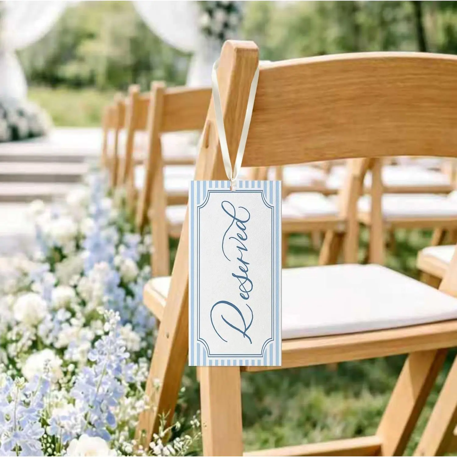 6 Pcs Reserved Signs for Wedding Tag with Ribbon Chair Tags,Blue Reserved Sign Wedding Ceremony Seat Sign for Engagement Parties Church Pews Ceremony Seating Graduation Birthday 4x8 Inch
