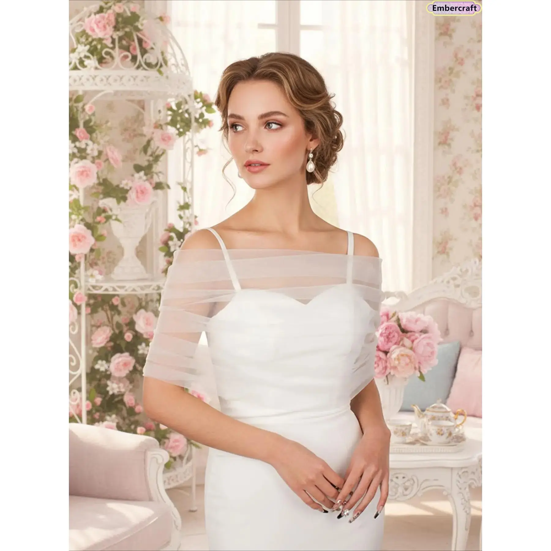 Aesthetic Sheer Bridal Shawl for Women, Elegant Wedding Shoulder Wrap for Bride, Lightweight Chiffon Cover-Up for Strapless Gown, Soft Romantic Bridal Scarf, Must-Have Wedding Day Accessory for Ceremony, Reception & Bridal Photos