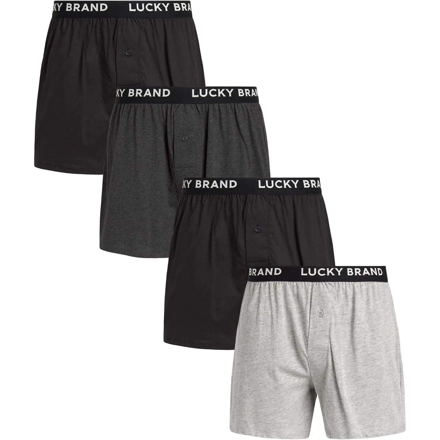 Lucky Brand Men's Boxer Briefs 4-Pack - Soft Knit Menswear Underwear with Button Fly, Contour Pouch, Smooth Fit, Breathable Fabric for Casual Use & Everyday Wear