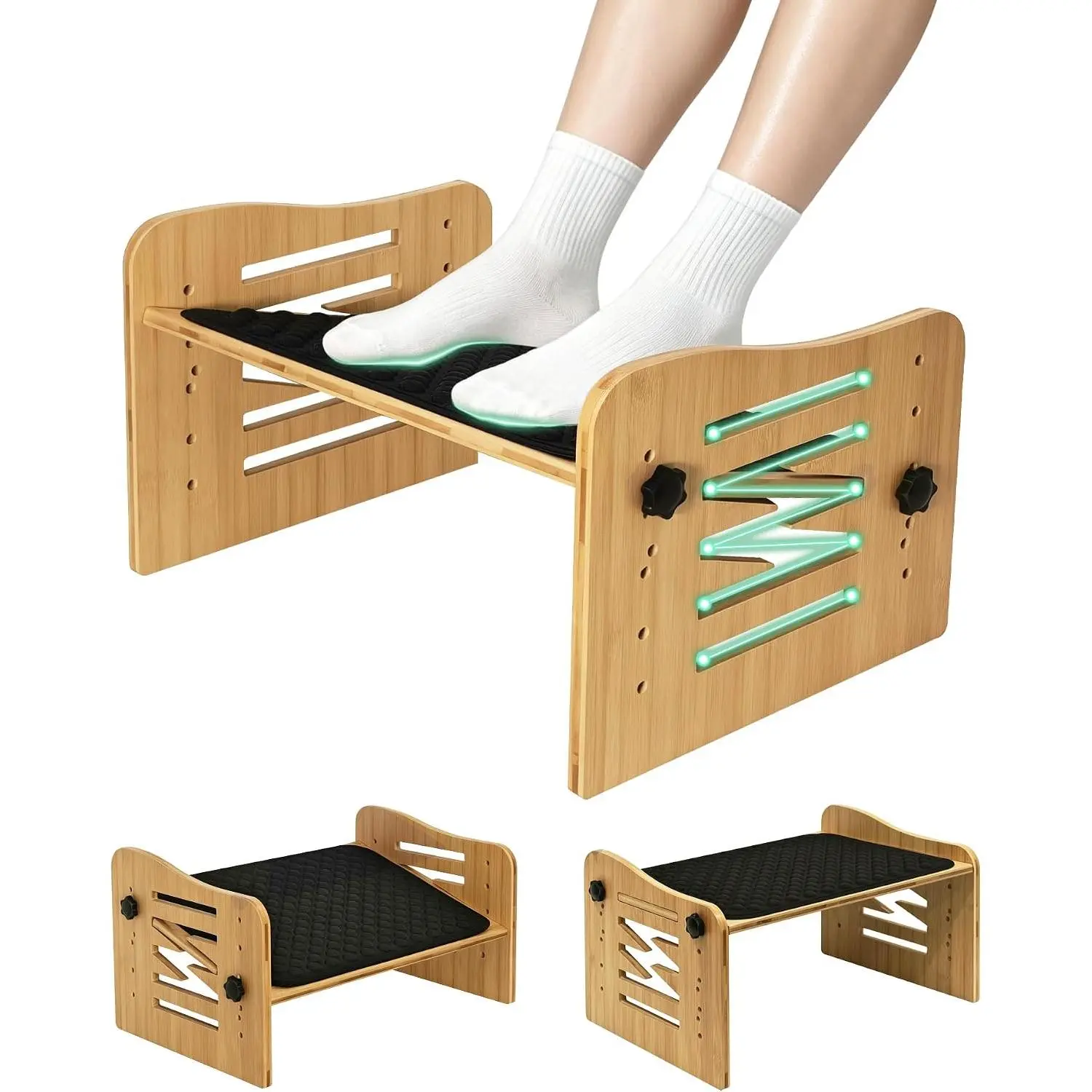 Ergonomic Foot Rest for Under Desk at Work - Bamboo Adjustable Under Desk Footrest with 7 Positions - Foot Stool with Massage Surface - Leg Rest for Office Desk Chair,Home,Gaming Accessories