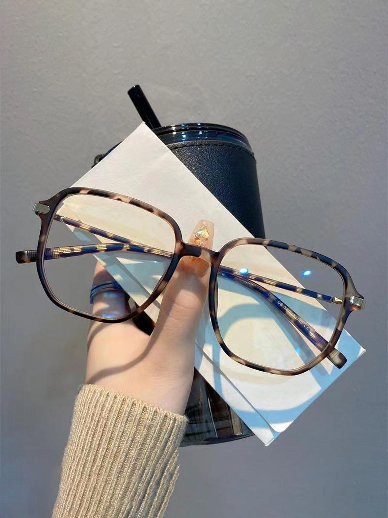 Simple Anti-blue Light Square Frame Eyeglasses for Women, Fashion Tortoiseshell Pattern Eyeglasses for Work, Daily Clothing Decor, Perfect for Student Daily Use, Trendy Frames