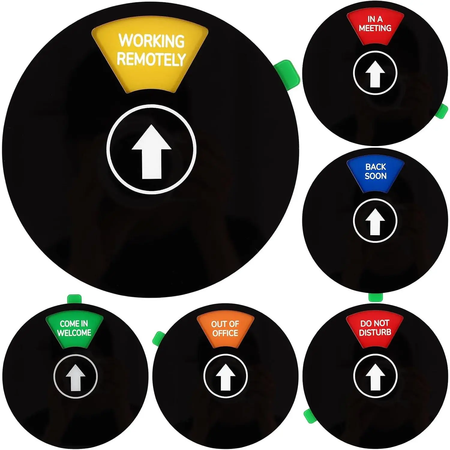 Office Door Sign, Black Rotating Status Door Sign with 6 Options - Do Not Disturb/Out of Office/In a Meeting/Come in Welcome/Working Remotely/Back Soon, 6 Inch Round Privacy Signs (Black)