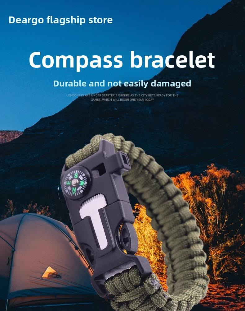Outdoor Sports Foldable Survival Bracelet Whistle Outdoor Survival Five-in-One Multifunctional Compass Flint Rope Braided Bracelet Camping Pro Off-Road Electric Mountain Bike