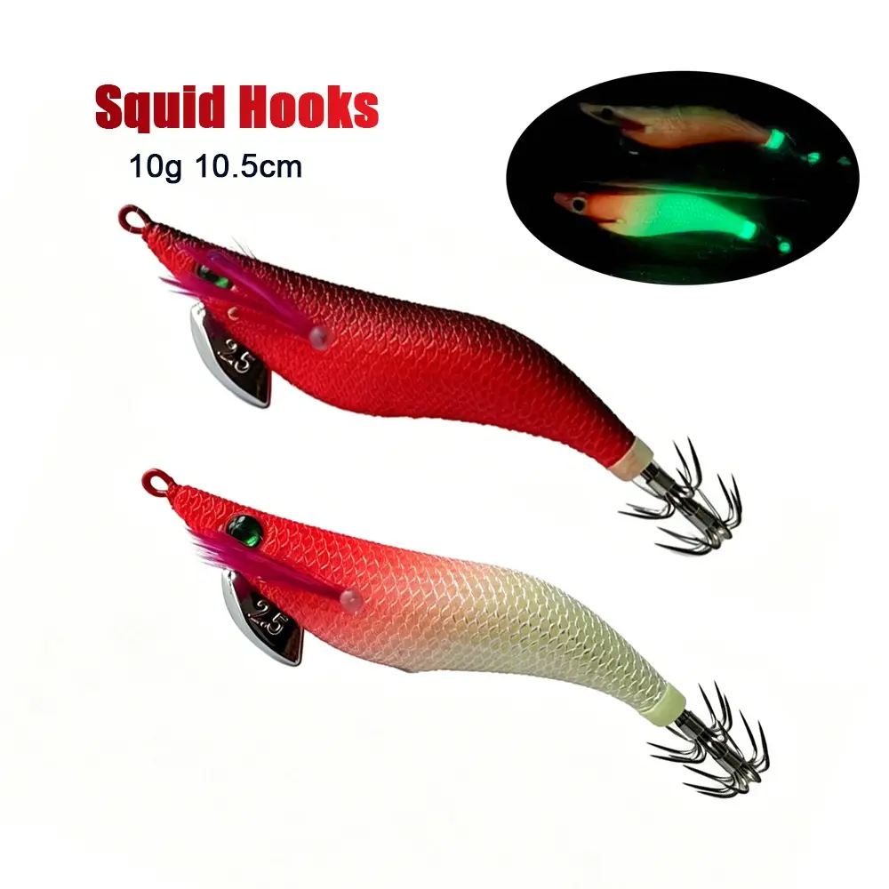 Squid Hook UV Reflective Lure, 10g 10.5cm Slow Sinking Sea Fishing Octopus Cuttlefish Glow Bait, Night Vision Fishing Gear