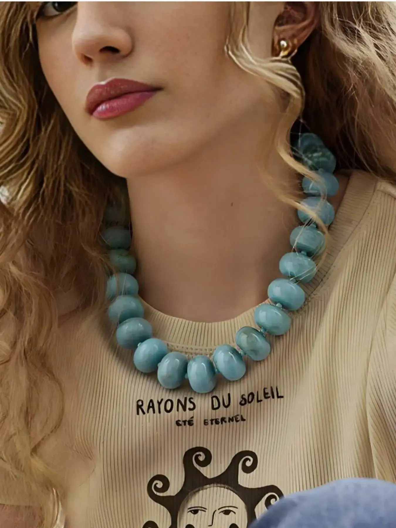 Chunky Resin Bead Necklace for Women, Turquoise Blue & Tortoiseshell Brown Marble Oval Statement Necklace, Adjustable Gold Chain, Boho Y2K Summer Jewelry, Vintage Retro Collar Necklace for Vacation, Beach, Party, Festival, Birthday Gift, Beaded Choker