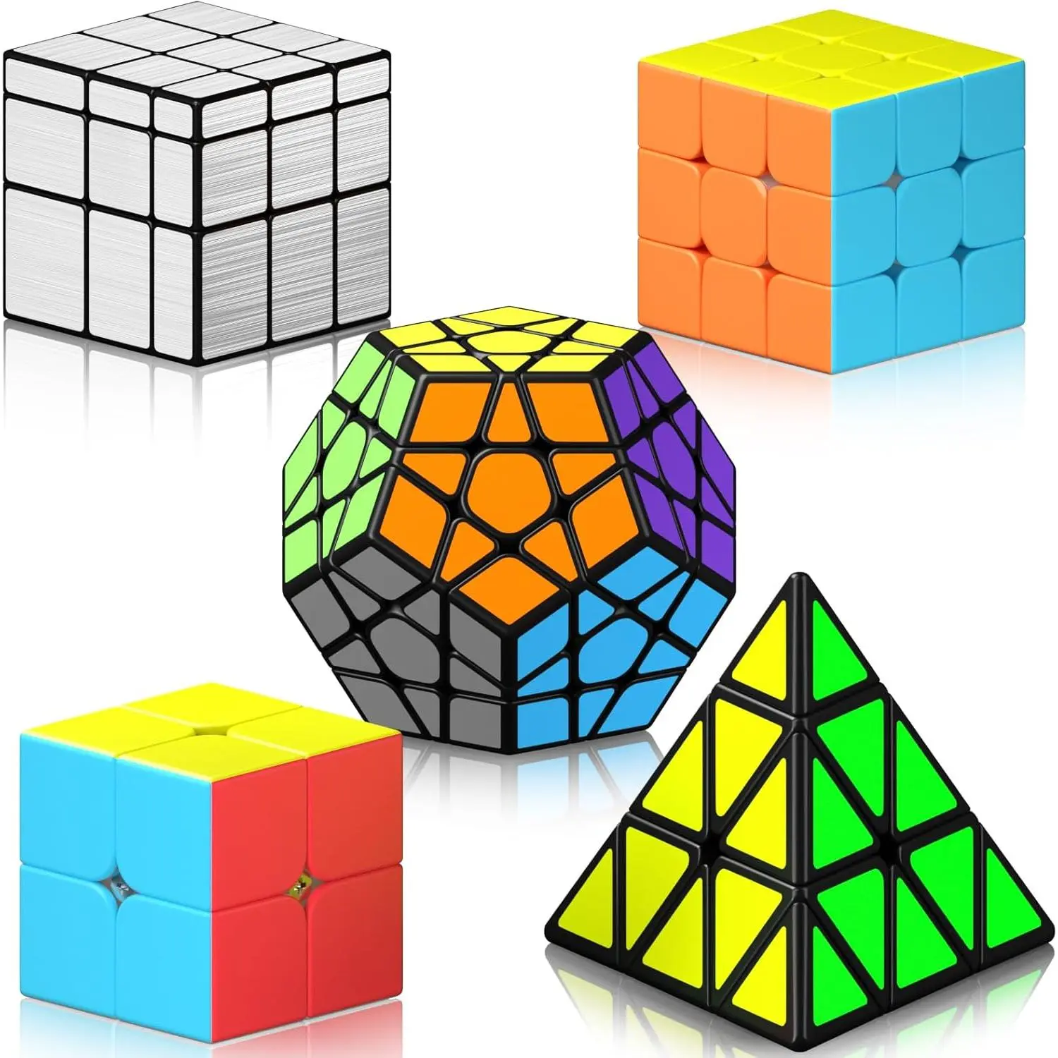 Toys & Hobbies Magic Cube 5-Pack Set - 2x2, 3x3, Pyramid, Dodecahedron, Mirror Cubes, ABS Material, Family Learning Puzzle Games, Enhances Hand-Eye Coordination, Educational Gift for Kids+8, Holiday Gift (Games & Puzzles), Thanksgiving, Children's Day