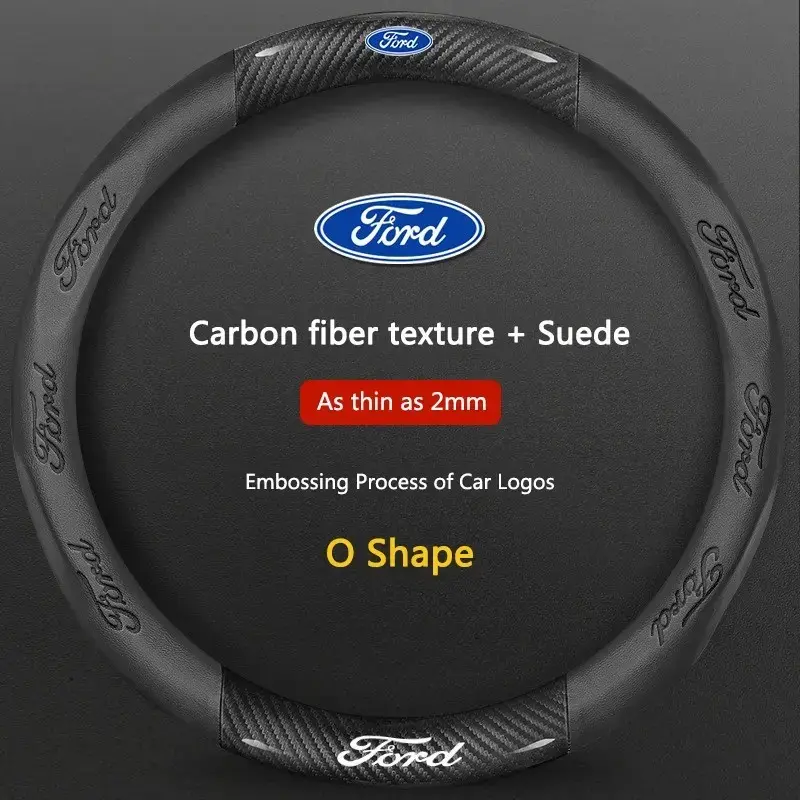 Ford Focus 3 4 Mk3 Kuga Escape Mustang E Carbon Fiber Microfiber Steering Wheel Cover, Durable & Comfortable Fit, Easy Installation