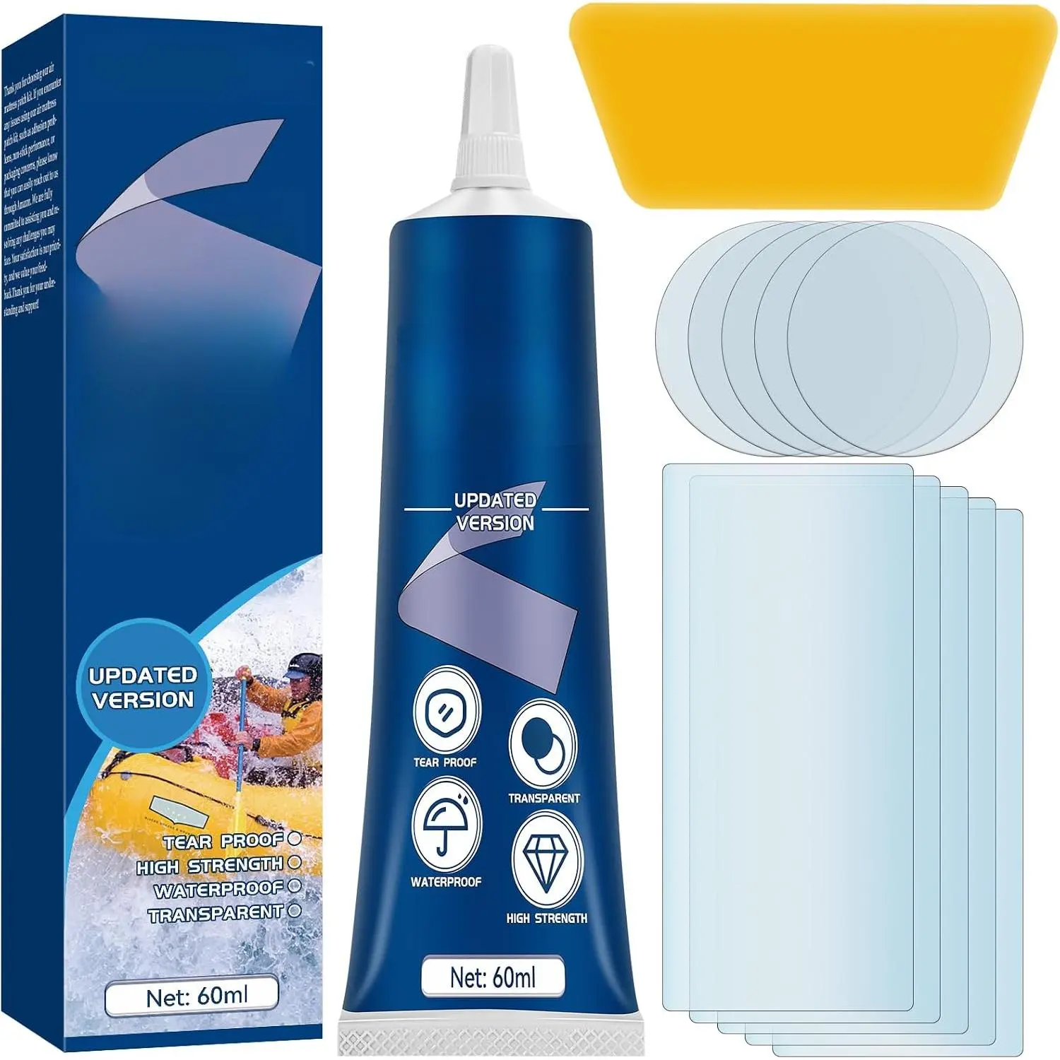 Air Mattress Patch Kit, Waterproof Vinyl Repair Kit, High Strength PVC Adhesive for Inflatables, PVC Boats, Vinyl Glue (60ml/1 Pack)