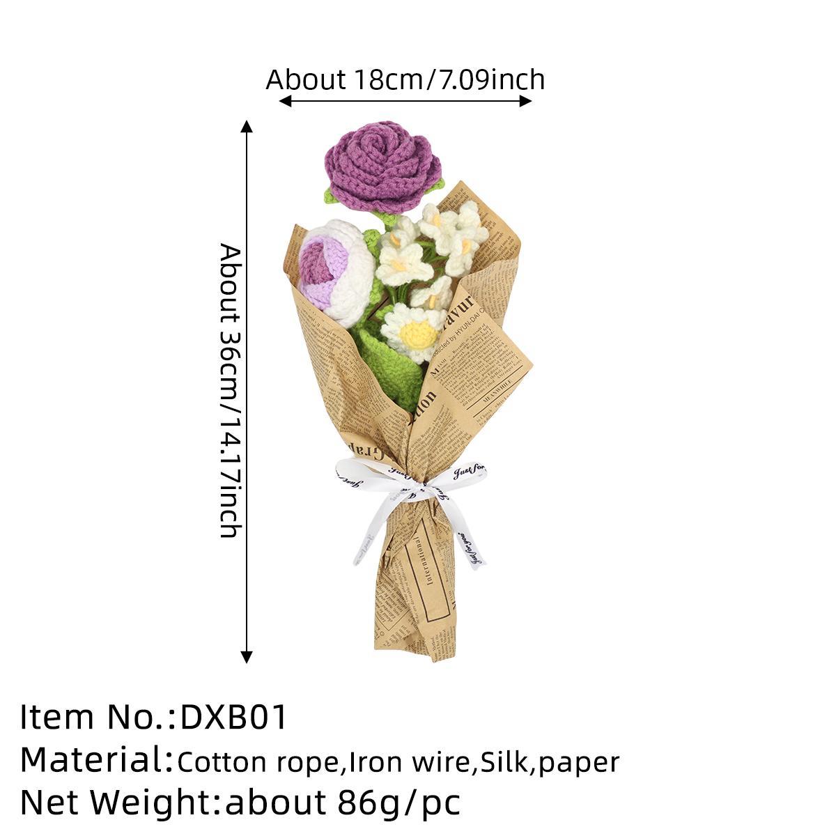 Artificial Flower Bouquet, 1 Count Handmade Crochet Flower Bouquet, Decorative Flower for Home Wedding Party Gift, Creative Olympic Flower Bouquet, Artificial Flower Decoration, Crochet Flowers Bouquet