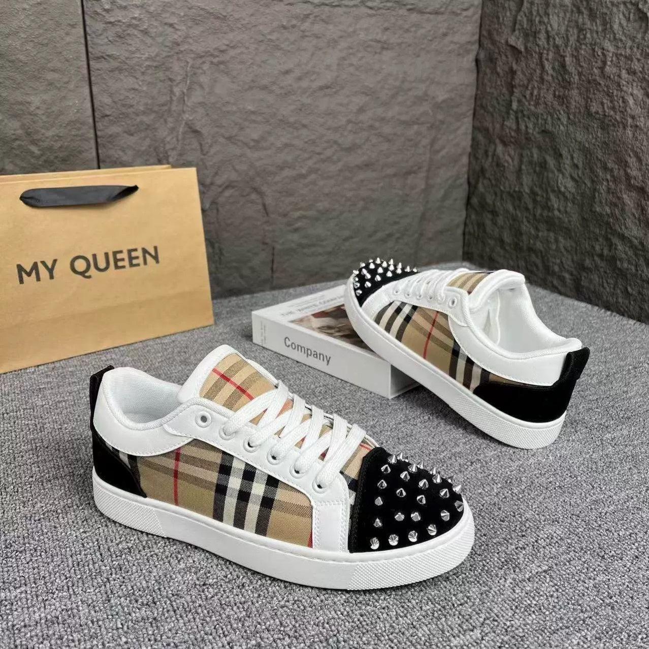 Unisex Low-top New Lace-up Sneakers with Rivets, Fashionable Non-slip Rhinestone Red Sole Runner Casual Walking Shoes Closed Trainer Running Boy Footwear Athletic