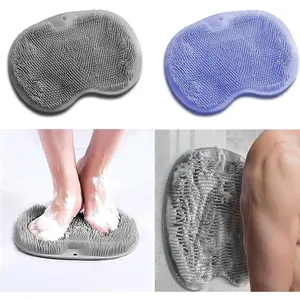 3 Pack Silicone Shower Scrubber, Wall Mount Suction Cup Bath Brush, Exfoliating Back & Foot Massage Cushion for Removing Dead Skin, L Size, Pink & Blue & Grey