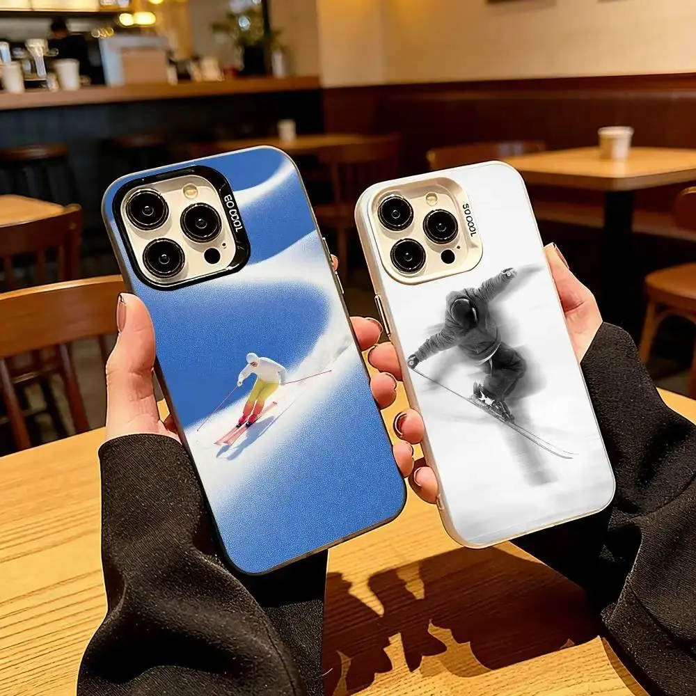 Skiing & Snowboarding Phone Case, Colorful Silver Black Shockproof Protection Accessory, Lightweight Multi-Model Cover For iPhone 11-17 Pro Max/Plus & Samsung Galaxy S23-S25 (iPhone & Galaxy Compatible)