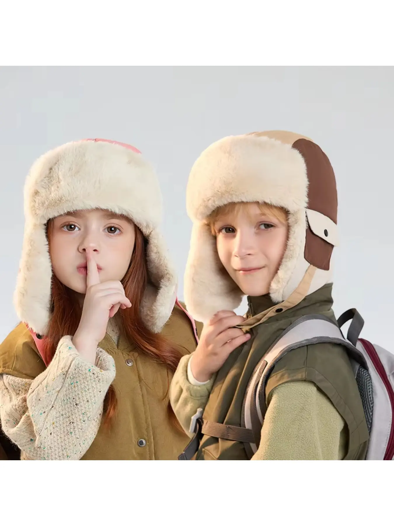 Kids' Fleece-Lined Earflap Hat, Windproof Cold-Proof Warm, Adjustable Fit, for Skiing & Daily, Unisex.
