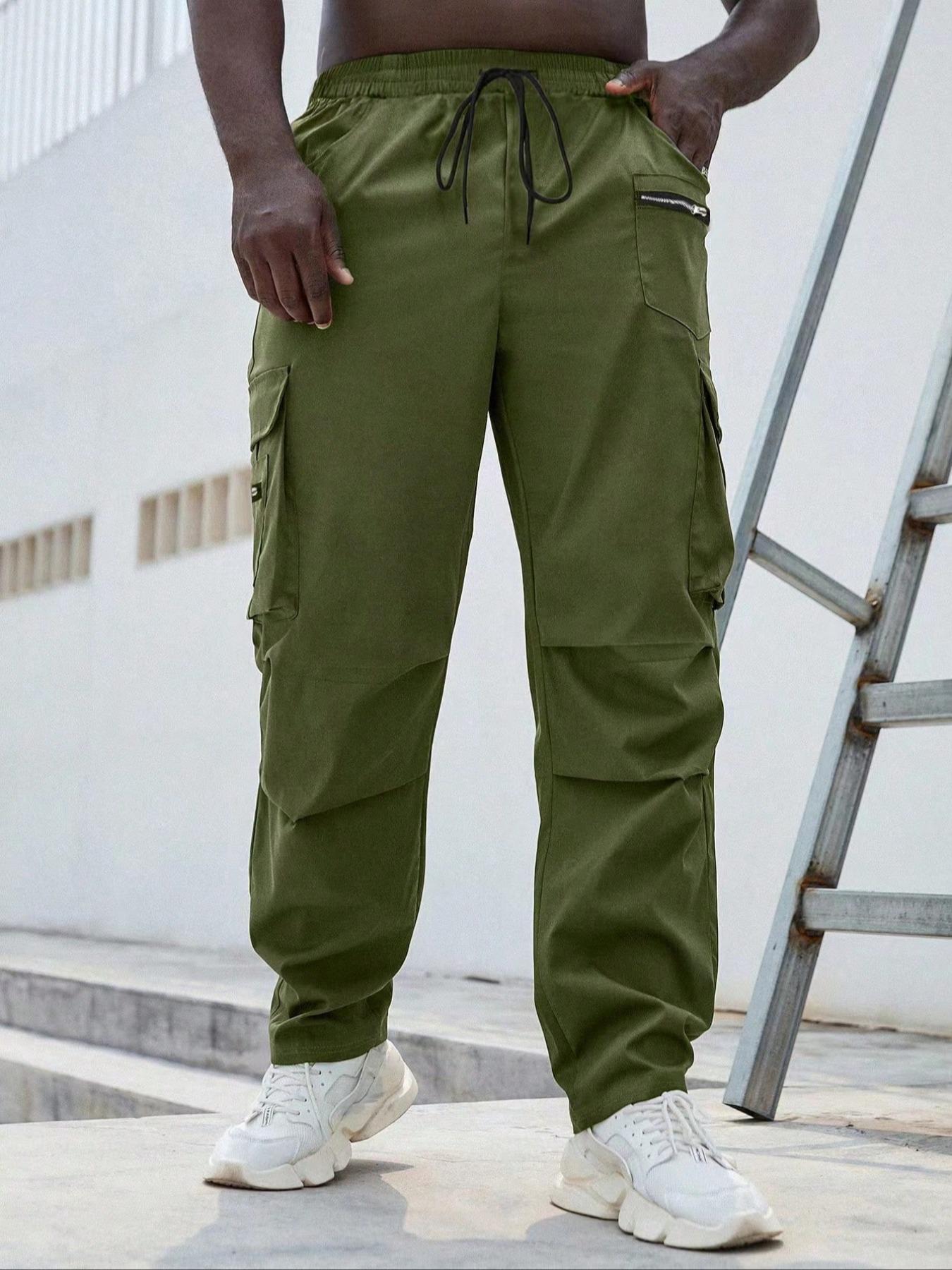 Men's Plus Size Plain Drawstring Waist Cargo Pants, Casual Slant Pocket Design Trousers for Daily Wear, Streetwear Men's Bottoms for All Seasons, Casual Fit Bottoms Men's Plus Size Plain Drawstring Waist Cargo Pants, Casual Slant Pocket Design Trousers for Daily Wear, Streetwear Men's Bottoms for All Seasons, Casual Fit Bottoms