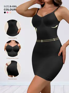 Seamless Compression Slip Dress, Bust & Waist Shaping, Casual Midi Skirt, Above the Knee, Solid Pattern, Organic Textile