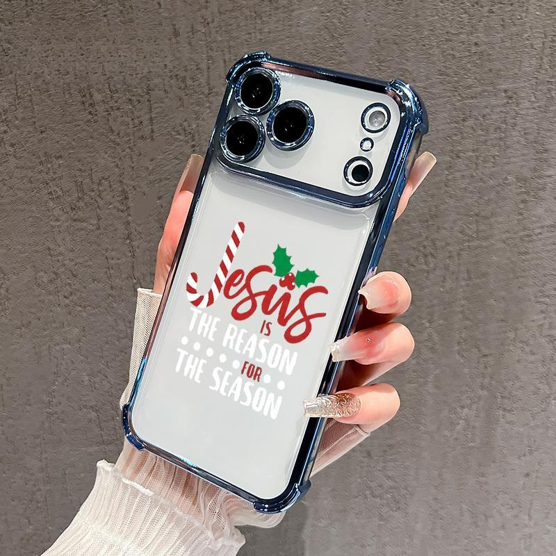Christmas Jesus Spirit Pattern Phone Case for iPhone 17 Pro Max 16 15 Plus Air 14 13 12 11 E Shockproof Protective Silicone Cover with Full Lens Protection & Four-Corner Drop Guard