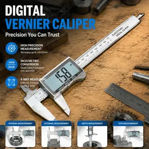 Digital Caliper 0-150mm High Precision Measuring Tool with LCD Screen ABS Plastic Lightweight Durable for DIY Workshop Home Use Inside Outside Depth Measurement Auto Off Unit Conversion
