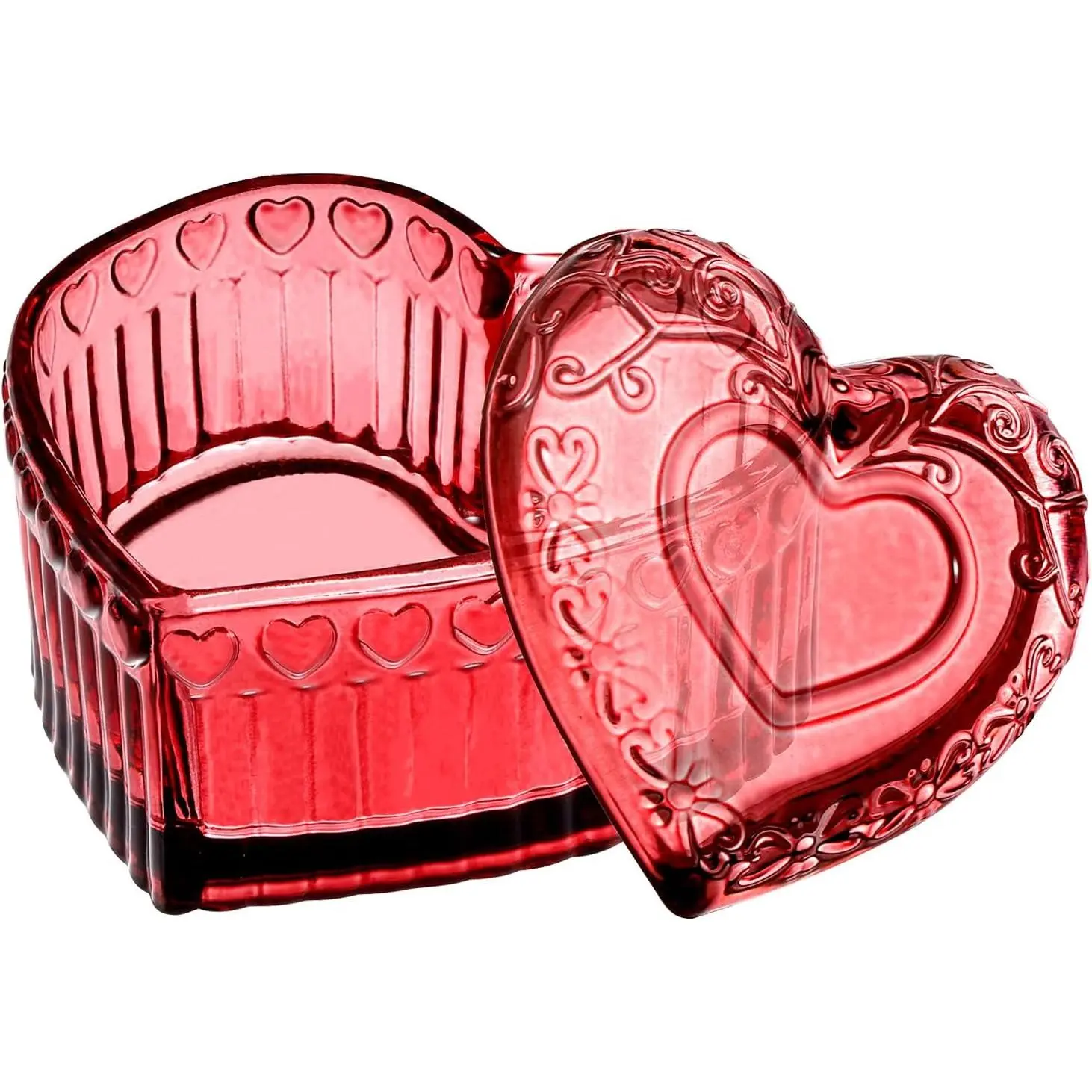 Glass  Box for Girls Heart Shaped Container with  Small Decorative Trinket Organizer for  Room Decor  Red Storage Jar for Rings Earrings Necklaces