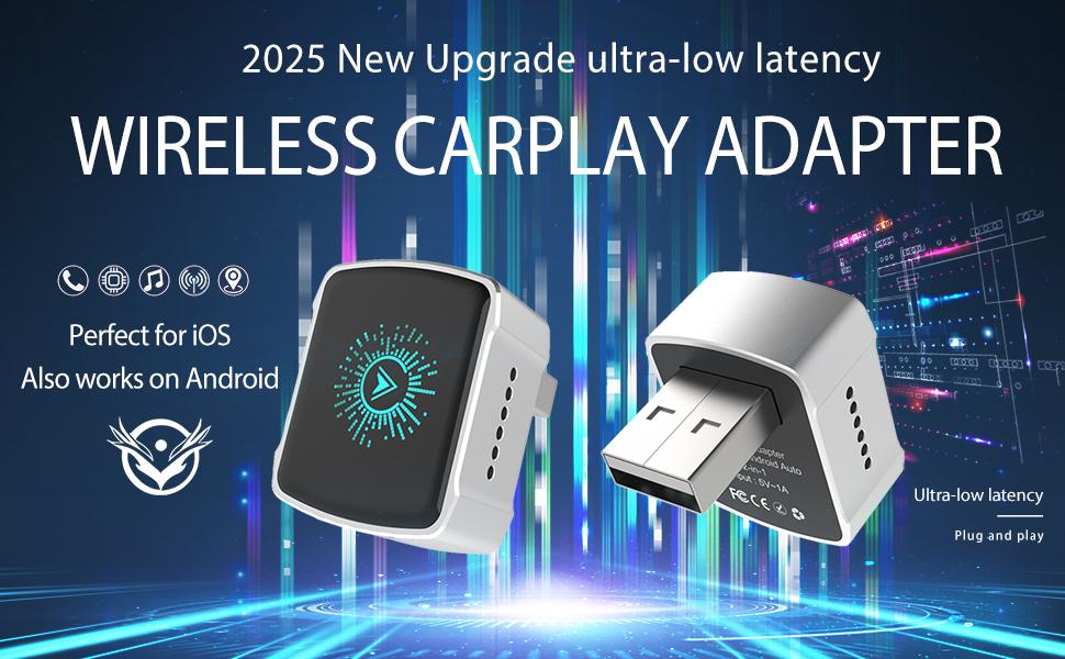 Wireless CarPlay Adapter & Android Auto (2-in-1) - Mini USB/USB-C Adapter Converts Wired to Wireless, Plug & Play, Stable Lag-Free for iPhone & Android (2025 Upgraded)