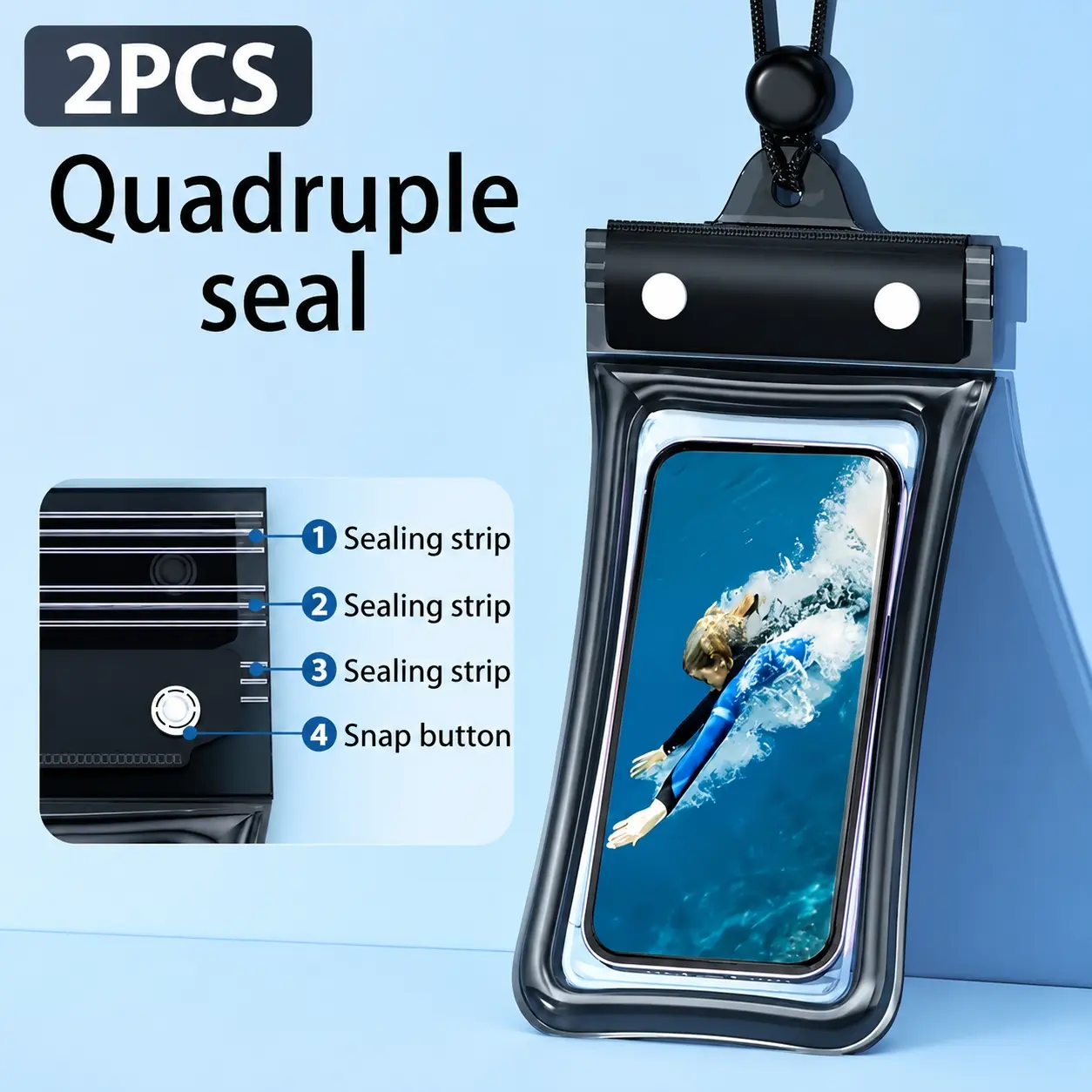 2 Pack IPX6 Waterproof Phone Pouch, Upgraded 4-Layer Air Cushion Floating Phone Case, Shockproof Dry Bag for 7.1" Phones, Swimming, Surfing, Beach, Cruise, Rain & Outdoor Activities