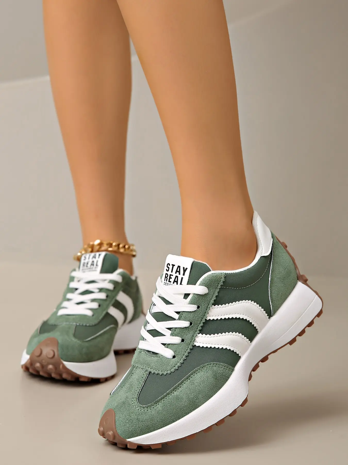 Women's Athletic Shoes Spring Autumn Elegant Fashion Casual Sneaker Trainer Round Toe Low Top Lace-Up Thick Sole Breathable Outdoor Sneakers