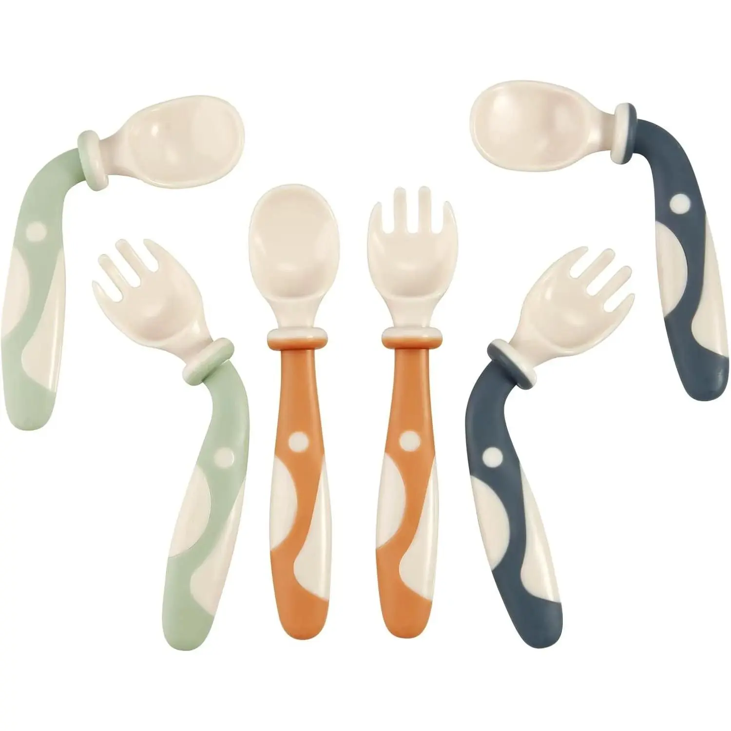 6-Pack Baby Bendable Spoons and Forks Set - 360° Flexible Training Utensils for Self-Feeding & BLW - BPA Free, No Spring-Back, Easy Grip for Left/Right Handed Toddlers