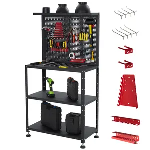 Heavy Duty Garage Workbench with Pegboard,Space Saving Adjustable Workbench for Small Workshop,Work Bench for Garage, Workshop, Office, or Home